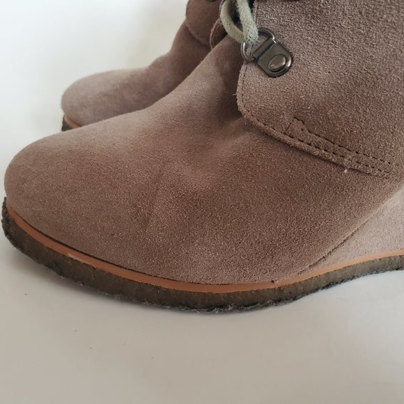 Steve Madden Tanngoo Suede Wedge Booties 7 Chestnut Brown Lace Up Ankle Boots - Picture 3 of 13